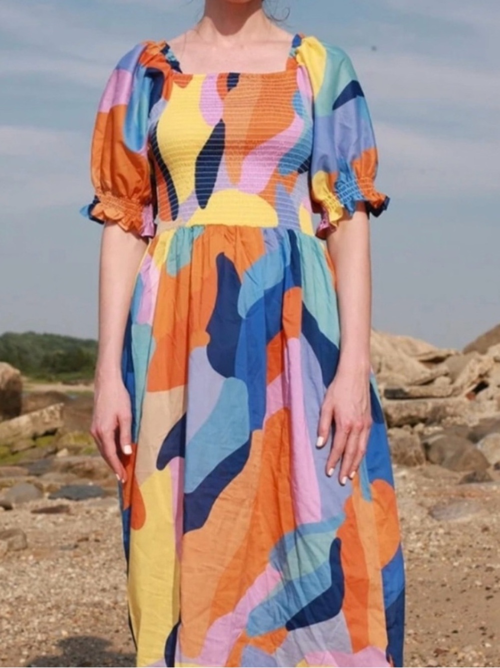 Jessie Zhao Tropical Love Smocked Midi Dreas NWT